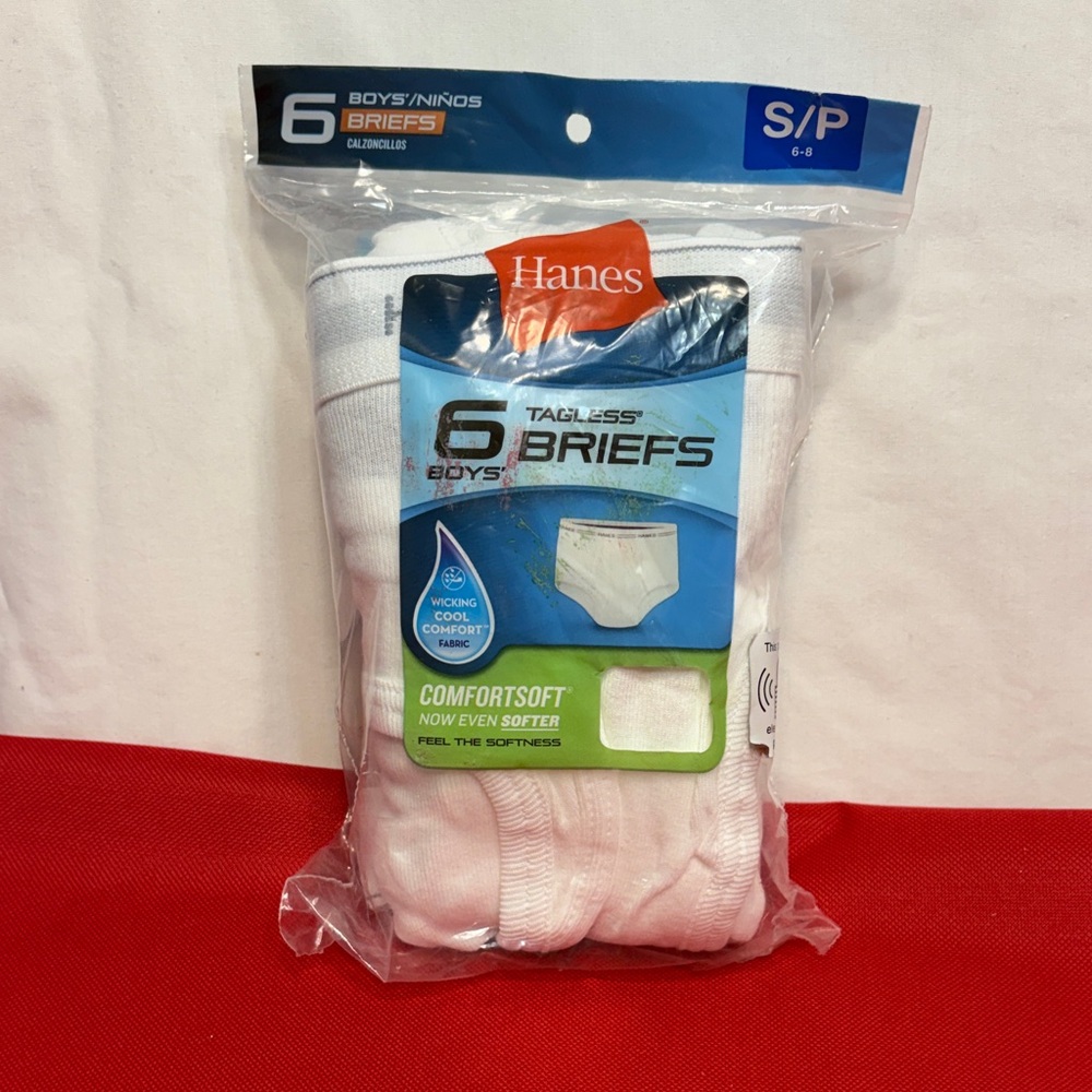 New* Hanes Boys 6 Pack Pairs Tagless White Briefs - Sz S/P 6-8